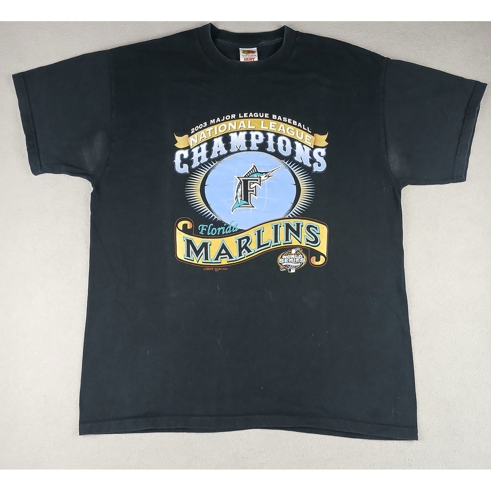 Florida Marlins Fruit of the Loom T-Shirt Mens XL 2003 NL Champions Black Y2K